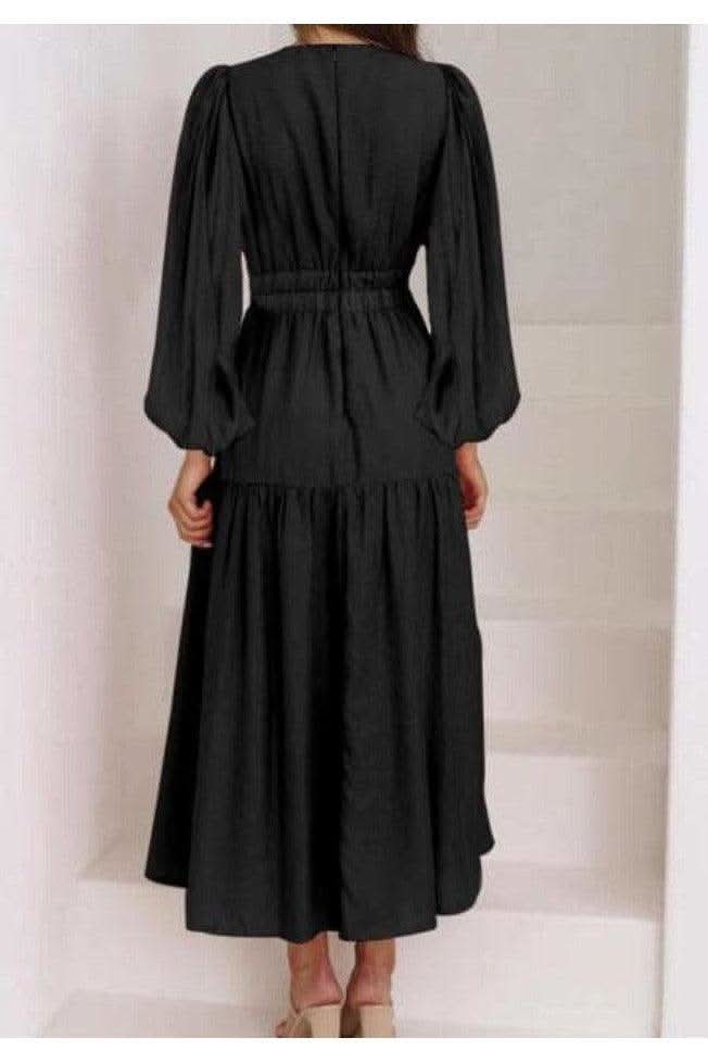 Feeling Myself Deep V-Neck Balloon Sleeve Plain Maxi Dress in - Dresses photo