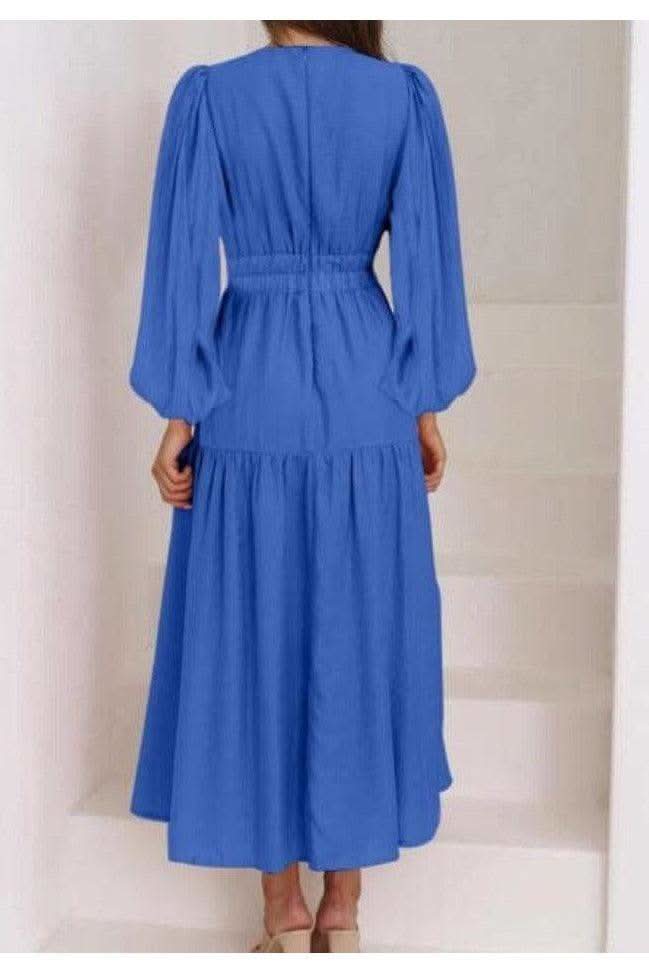 Feeling Myself Deep V-Neck Balloon Sleeve Plain Maxi Dress in - Dresses photo