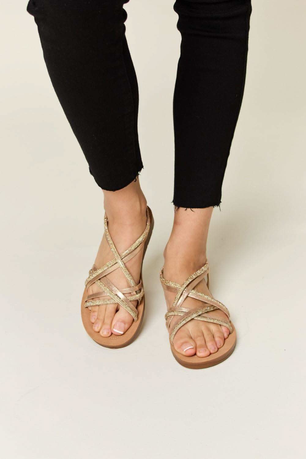 Forever Link Rhinestone Crisscross Flat Sandals in GOLD - Shoes photo