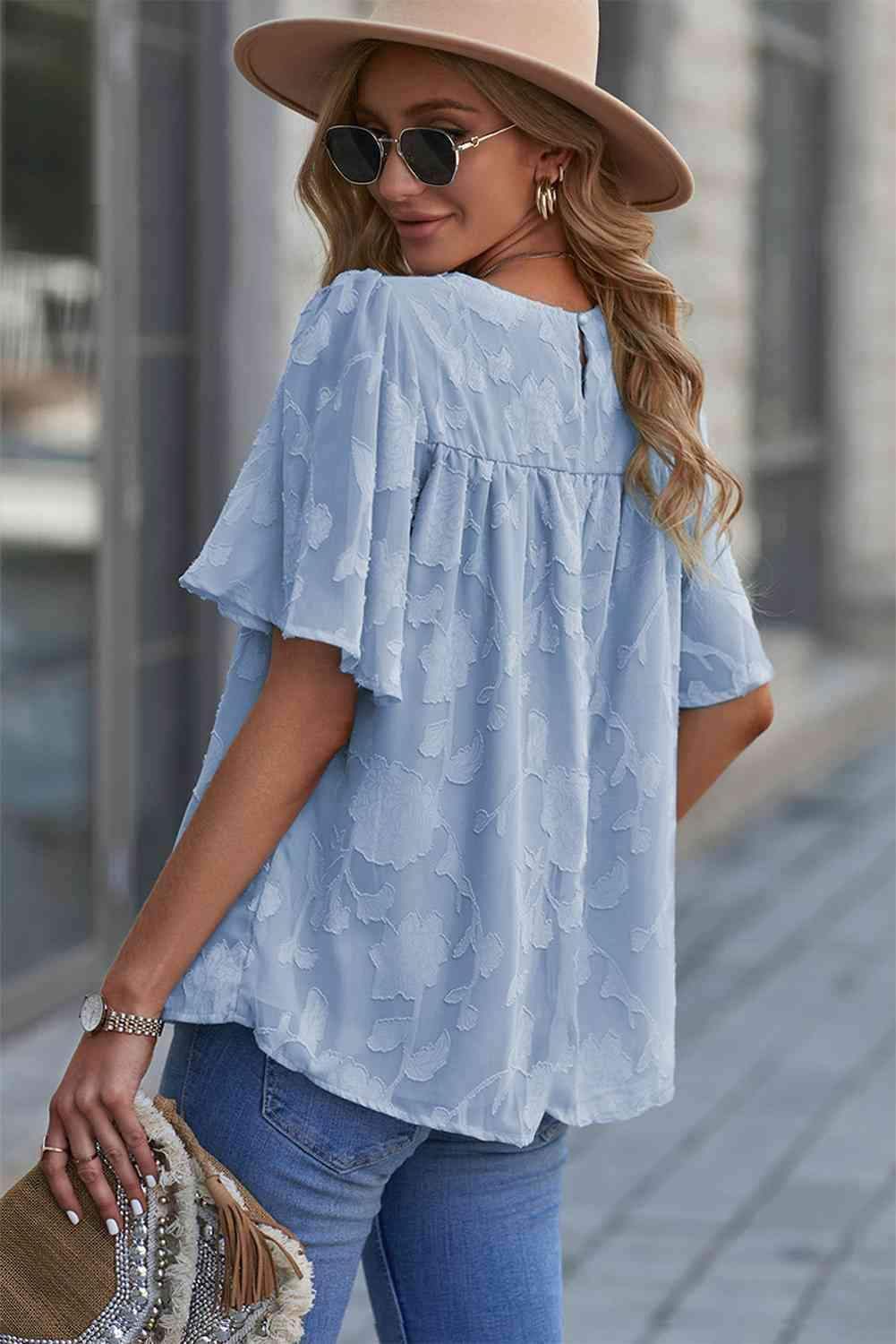 Gabrielle Round Neck Puff Sleeve Blouse - SwagglyLife Home & Fashion