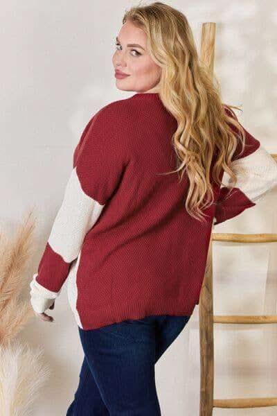 Hailey & Co Full Size Color Block Dropped Shoulder Knit Top - SwagglyLife Home & Fashion