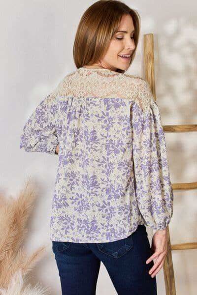 Hailey & Co Full Size Lace Detail Printed Blouse - SwagglyLife Home & Fashion