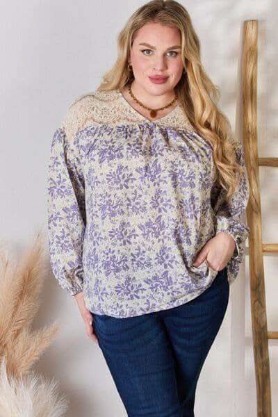Hailey & Co Full Size Lace Detail Printed Blouse - SwagglyLife Home & Fashion