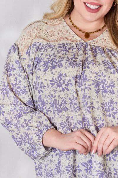 Hailey & Co Full Size Lace Detail Printed Blouse - SwagglyLife Home & Fashion