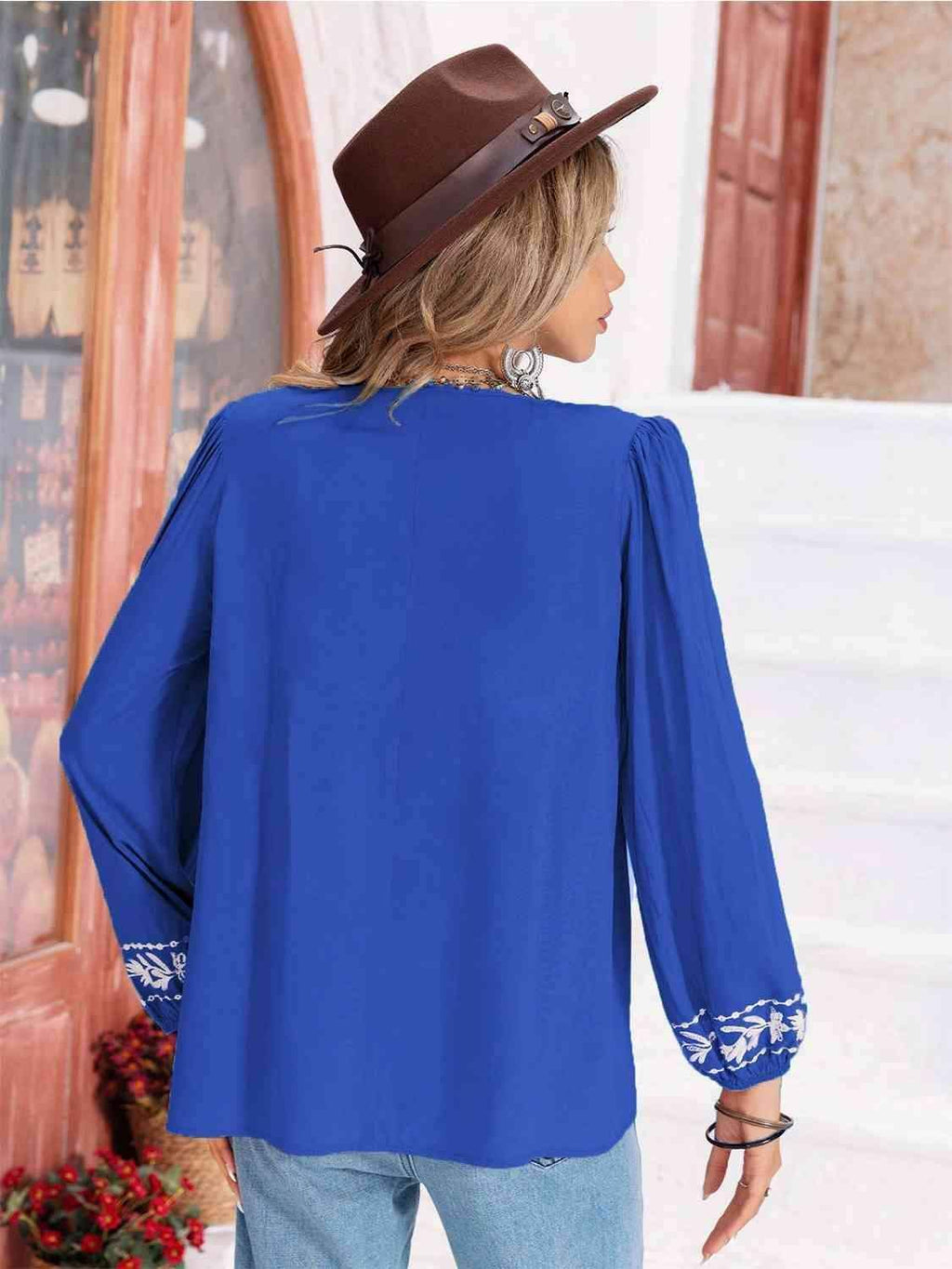 Hayden Floral Tie Neck Balloon Sleeve Blouse - SwagglyLife Home & Fashion