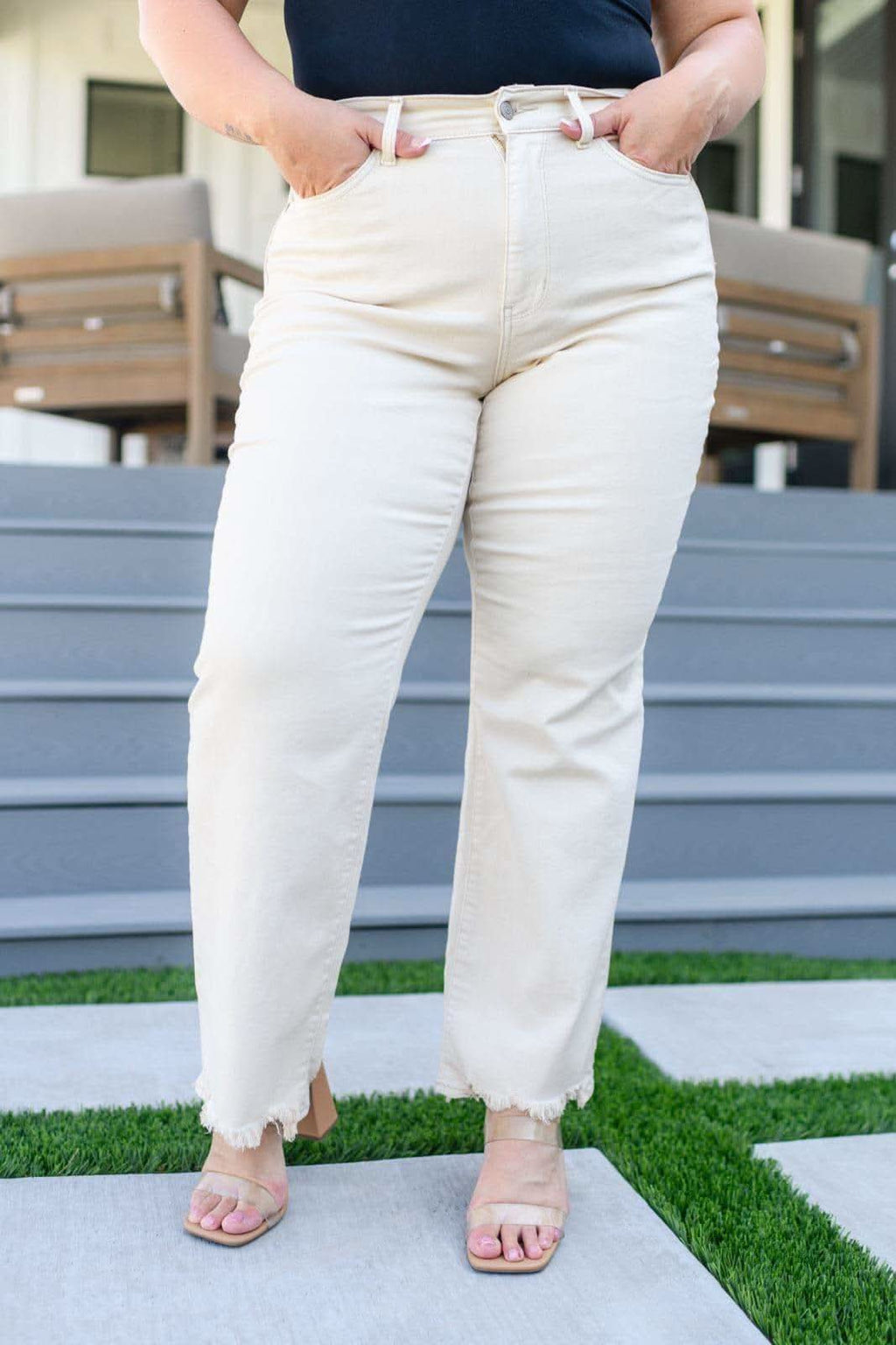 Judy Blue Alice High Rise Over Dyed 90's Straight Jeans in Light Khaki - SwagglyLife Home & Fashion