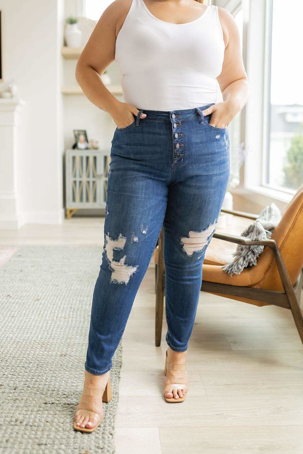Judy Blue Colt High Rise Button Fly Distressed Boyfriend Jeans - SwagglyLife Home & Fashion