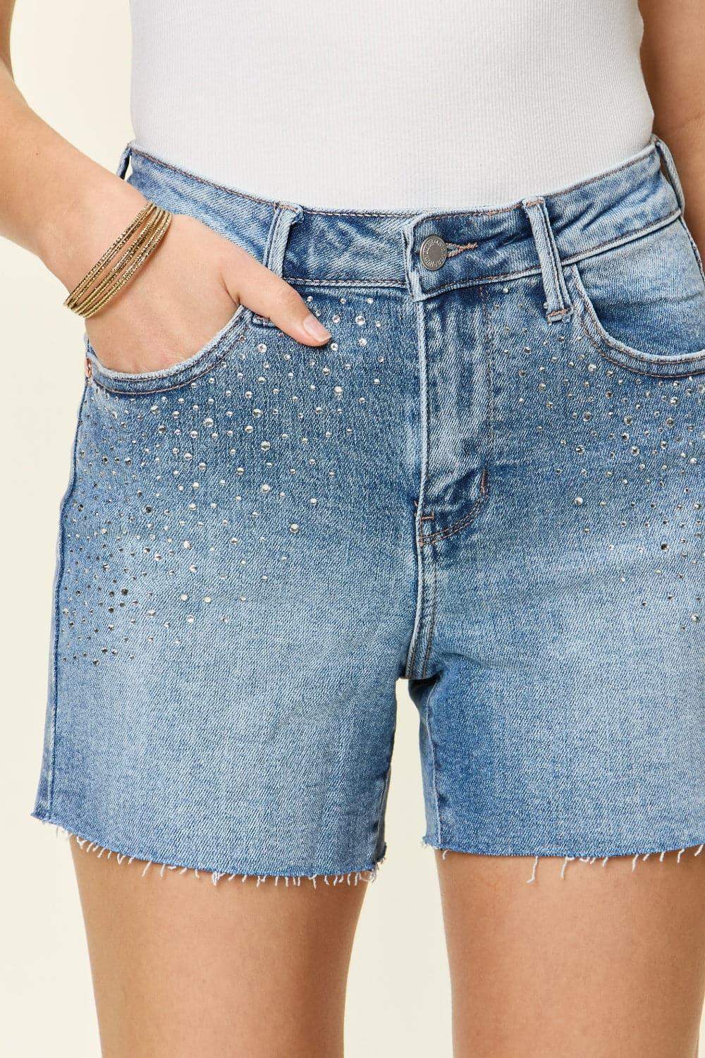 Judy Blue Full Size High Waist Rhinestone Decor Denim Shorts in - Shorts photo