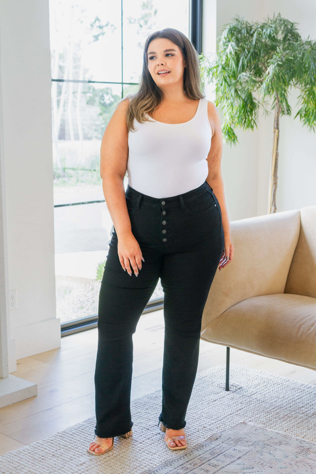 JUDY BLUE Harriet High Rise Button Fly Bootcut Jeans in Black in 11 30 - Pants photo