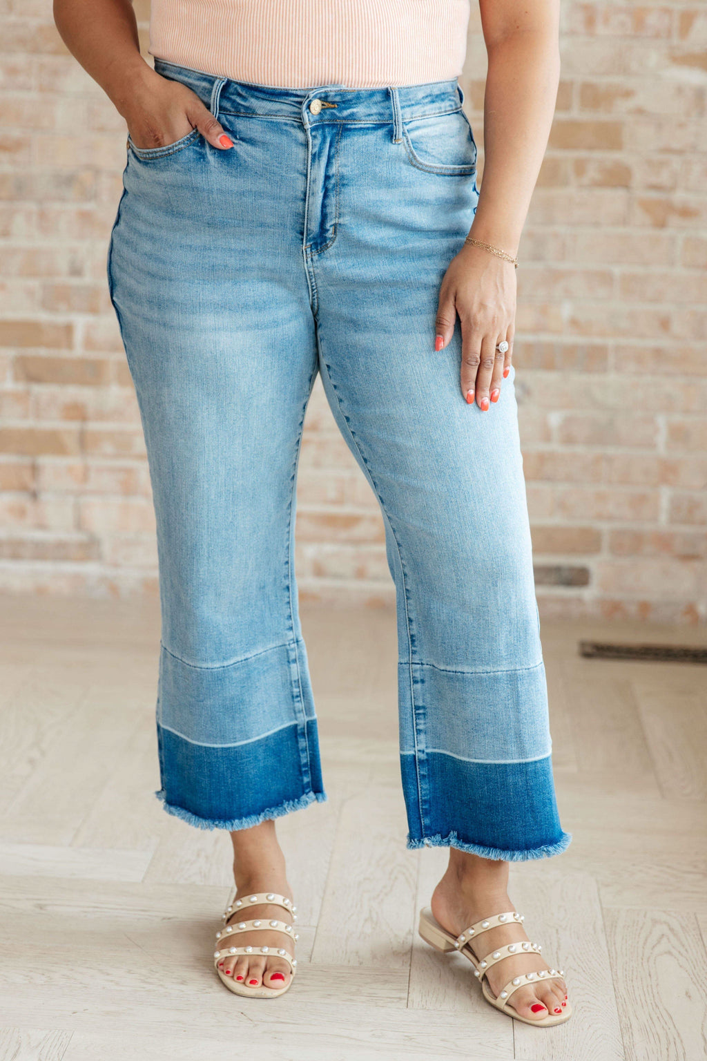 Judy Blue Olivia High Rise Wide Leg Crop Jeans in Medium Wash in - Pants photo