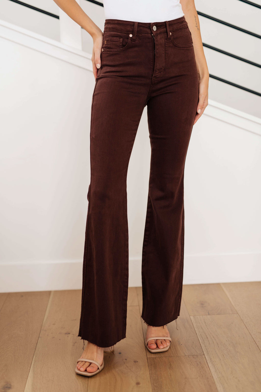 Judy Blue Sienna High Rise Control Top Flare Jeans in Espresso - SwagglyLife Home & Fashion
