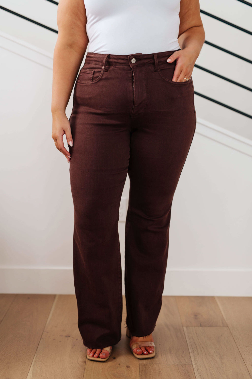 Judy Blue Sienna High Rise Control Top Flare Jeans in Espresso - SwagglyLife Home & Fashion