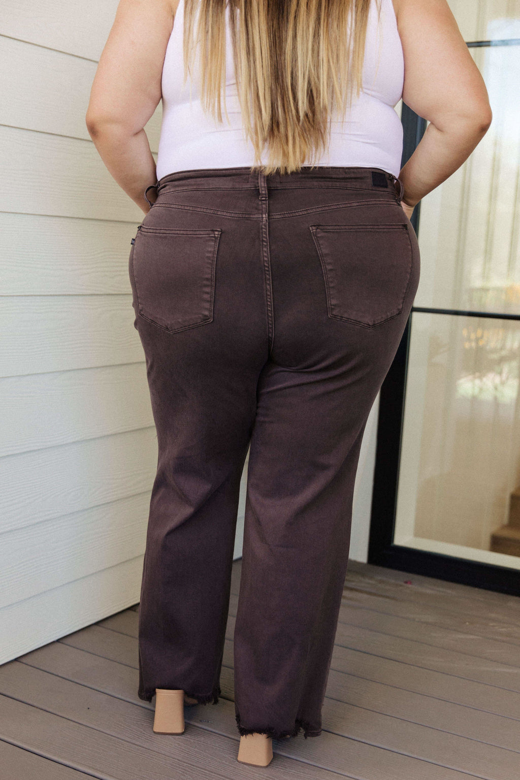JUDY BLUE Sybil High Rise Frayed Hem 90's Straight Jeans in Brown in - Pants photo
