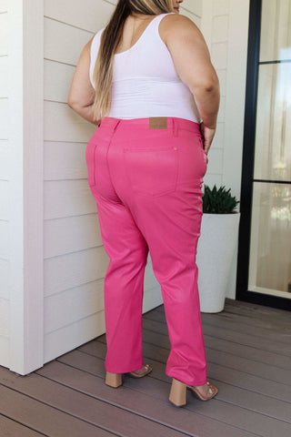 Judy Blue Tanya Control Top Faux Leather Pants in Hot Pink - SwagglyLife Home & Fashion Judy Blue Tanya Control Top Faux Leather Pants in Hot Pink - SwagglyLife Home & Fashion
