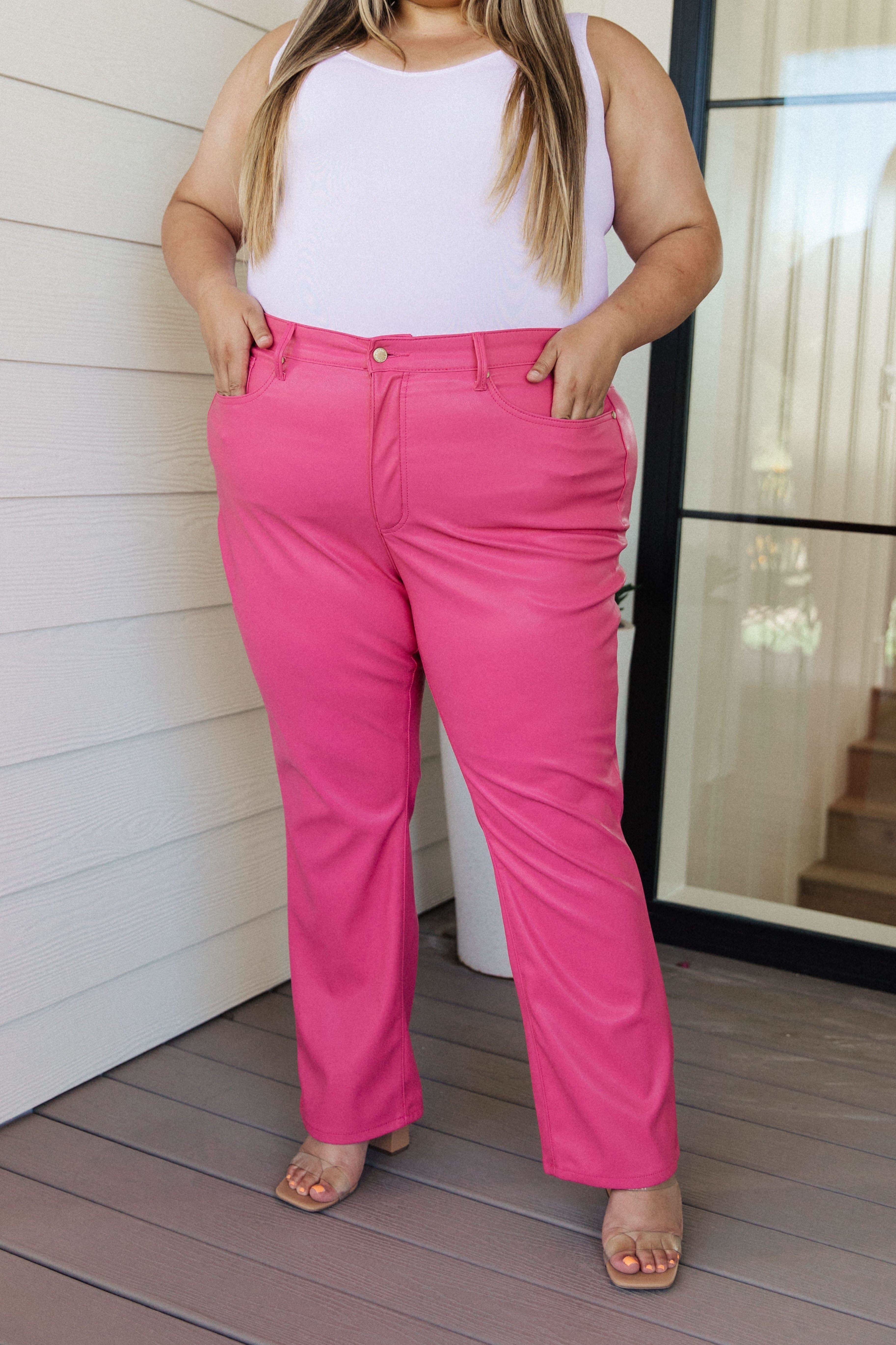 Judy Blue Tanya Control Top Faux Leather Pants in Hot Pink - SwagglyLife Home & Fashion Judy Blue Tanya Control Top Faux Leather Pants in Hot Pink - SwagglyLife Home & Fashion