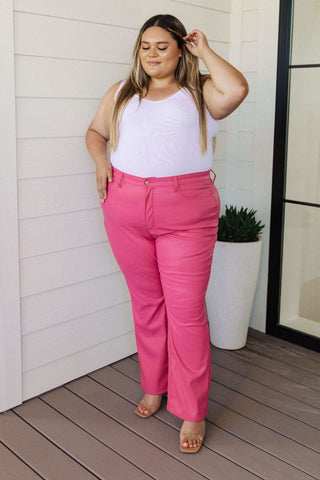 Judy Blue Tanya Control Top Faux Leather Pants in Hot Pink - SwagglyLife Home & Fashion Judy Blue Tanya Control Top Faux Leather Pants in Hot Pink - SwagglyLife Home & Fashion
