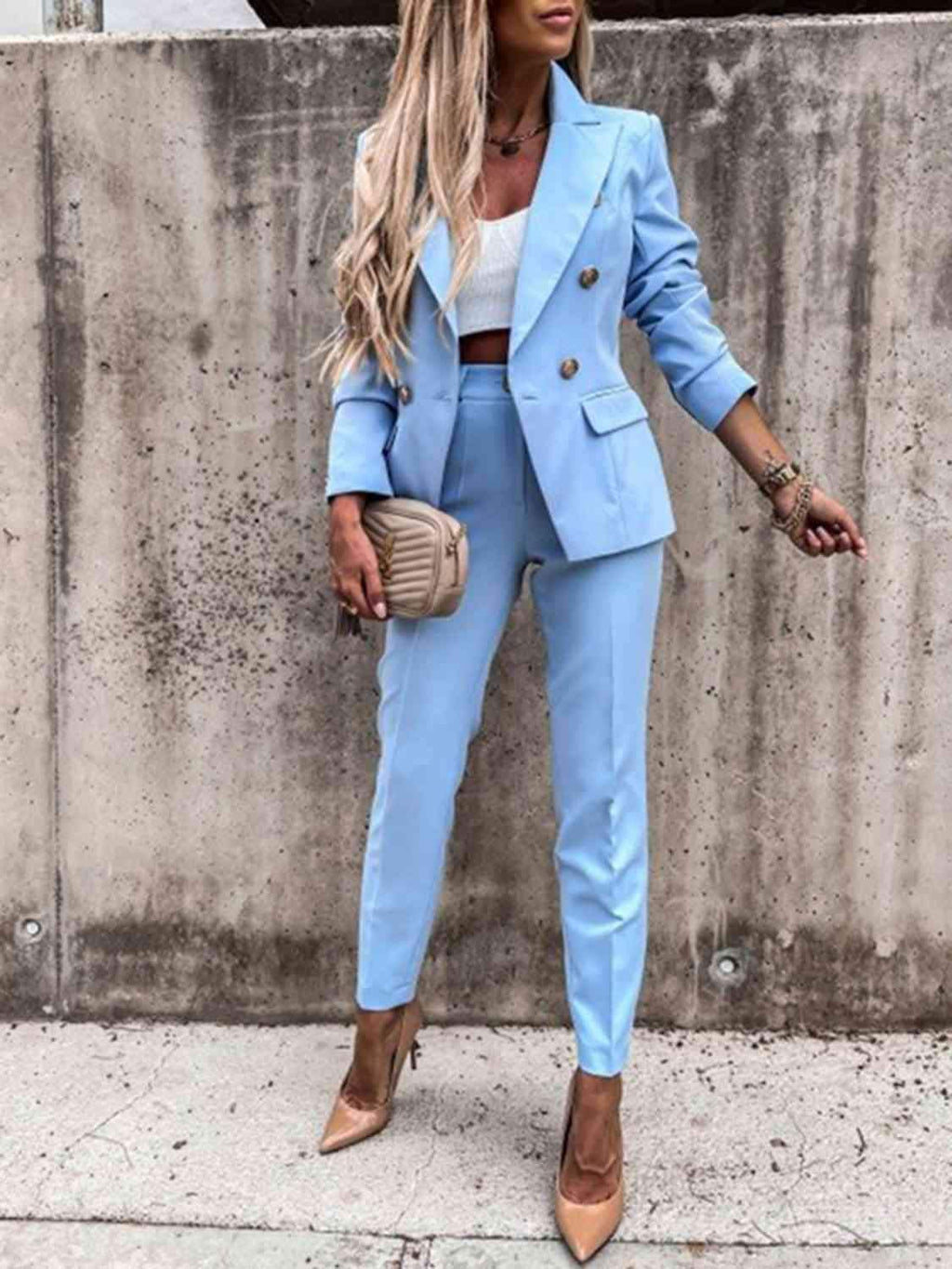 Juliette Lapel Collar Long Sleeve Blazer and Pants Set in - Outfit Sets photo