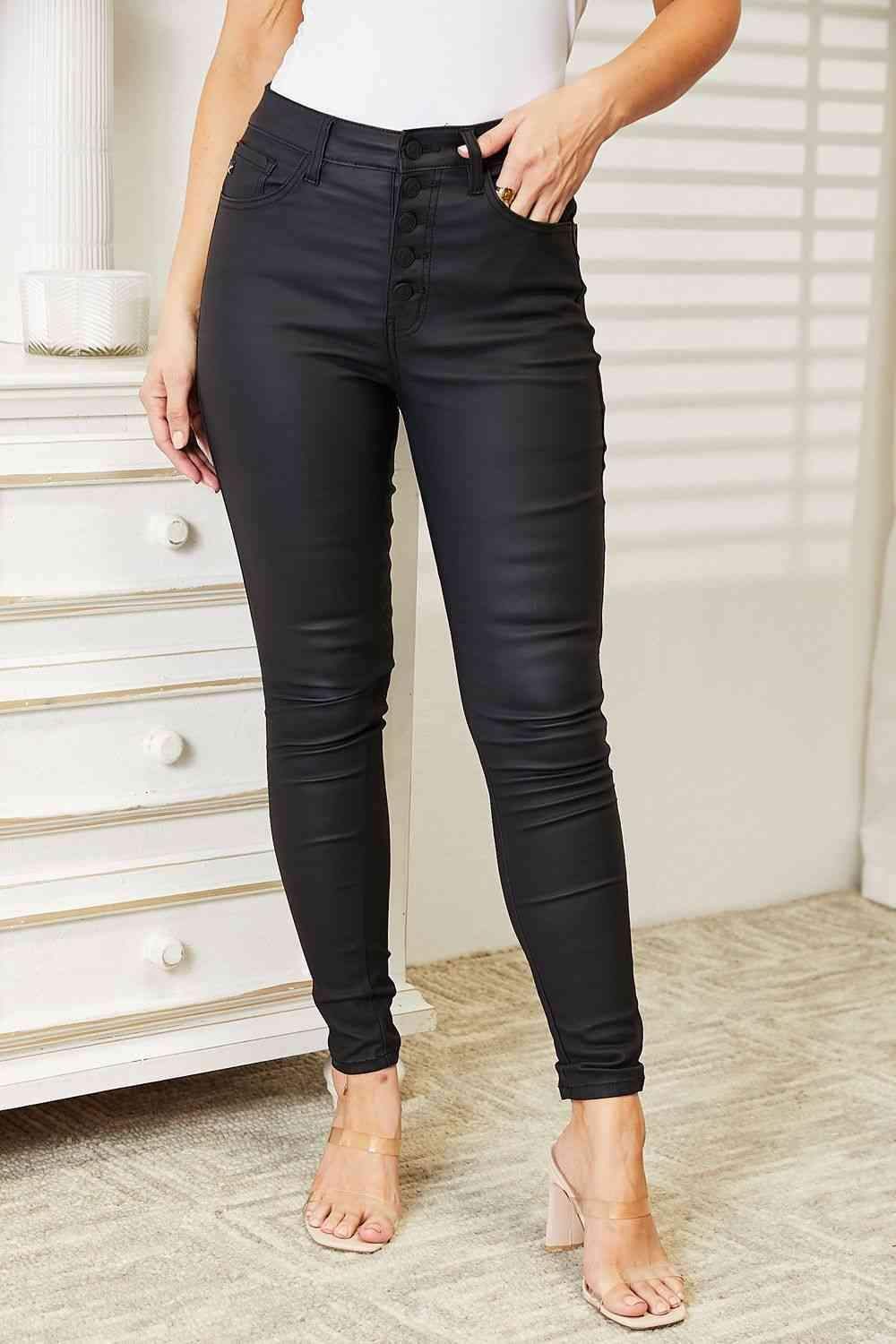 Kancan High Rise Black Coated Ankle Skinny Jeans in Black - Pants photo