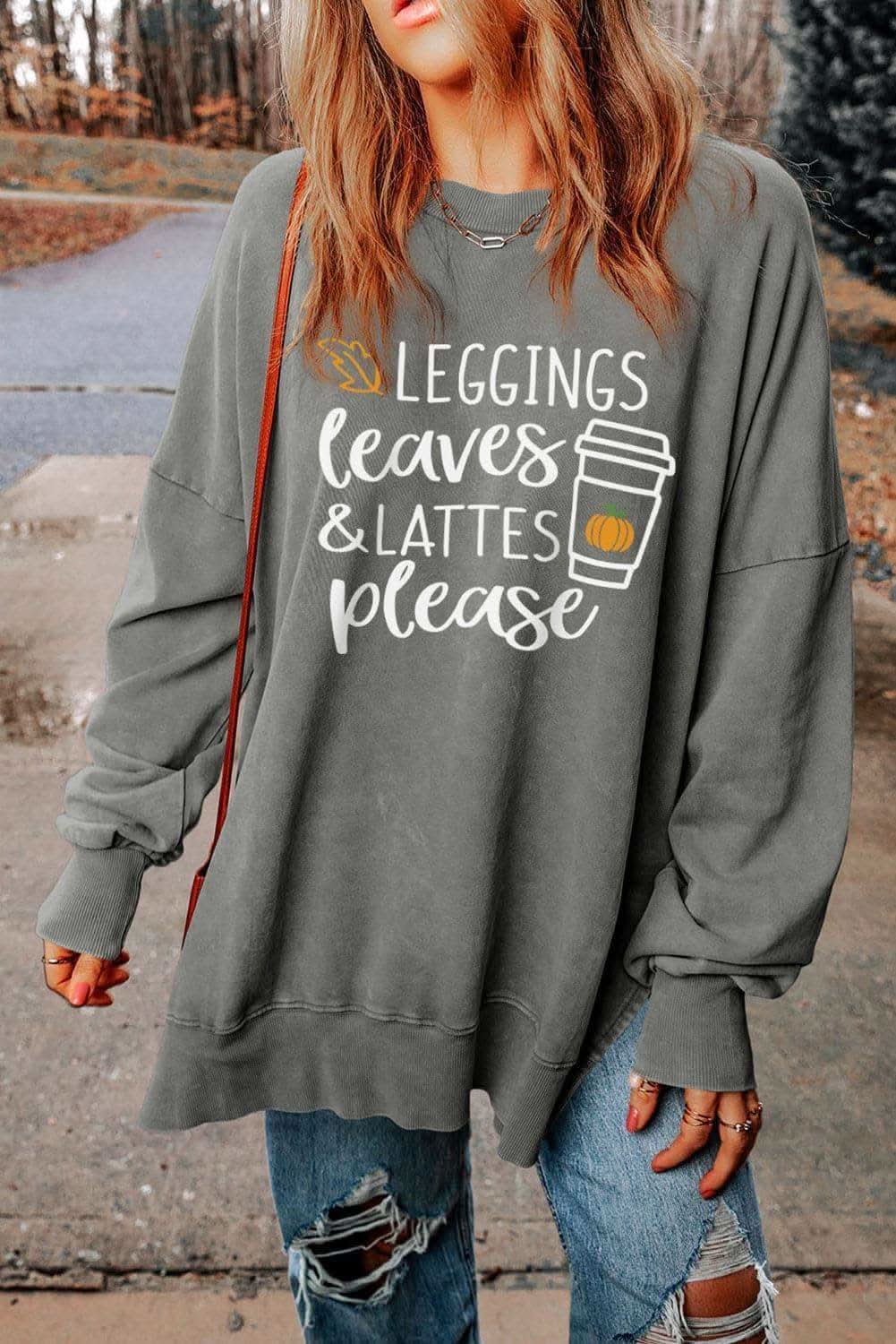 LEGGINGS, LEAVES & LATTES PLEASE Graphic Sweatshirt - SwagglyLife Home & Fashion
