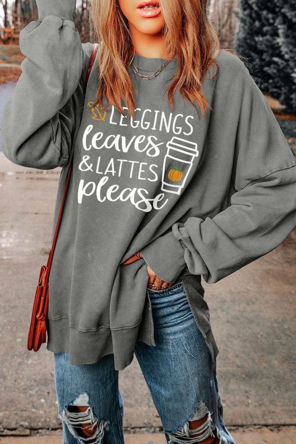 LEGGINGS, LEAVES & LATTES PLEASE Graphic Sweatshirt - SwagglyLife Home & Fashion
