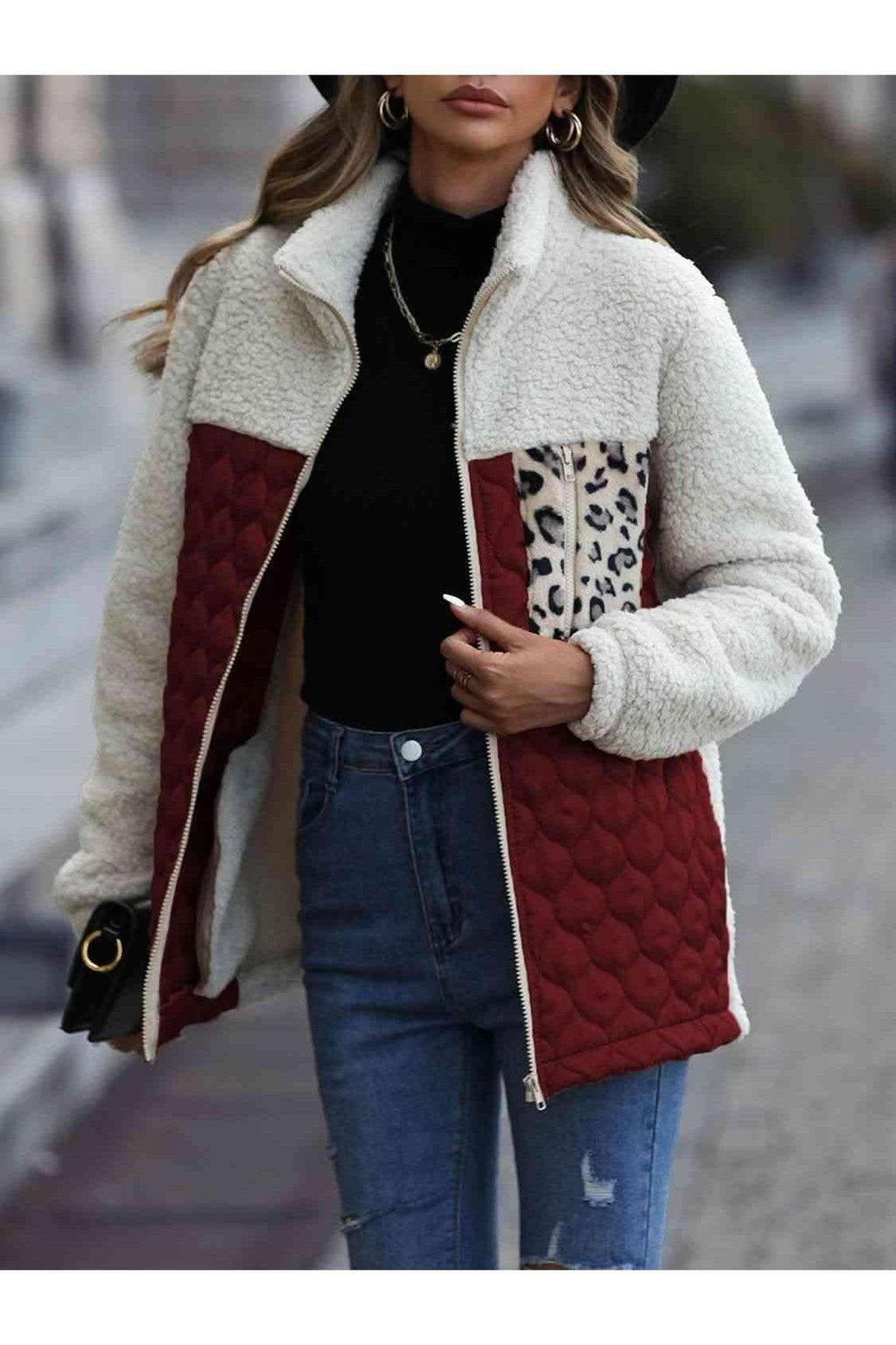 Leona Leopard Color Block Zip-Up Jacket, Multiple Colors - SwagglyLife Home & Fashion