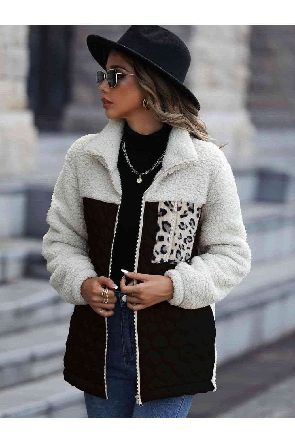 Leona Leopard Color Block Zip-Up Jacket, Multiple Colors - SwagglyLife Home & Fashion