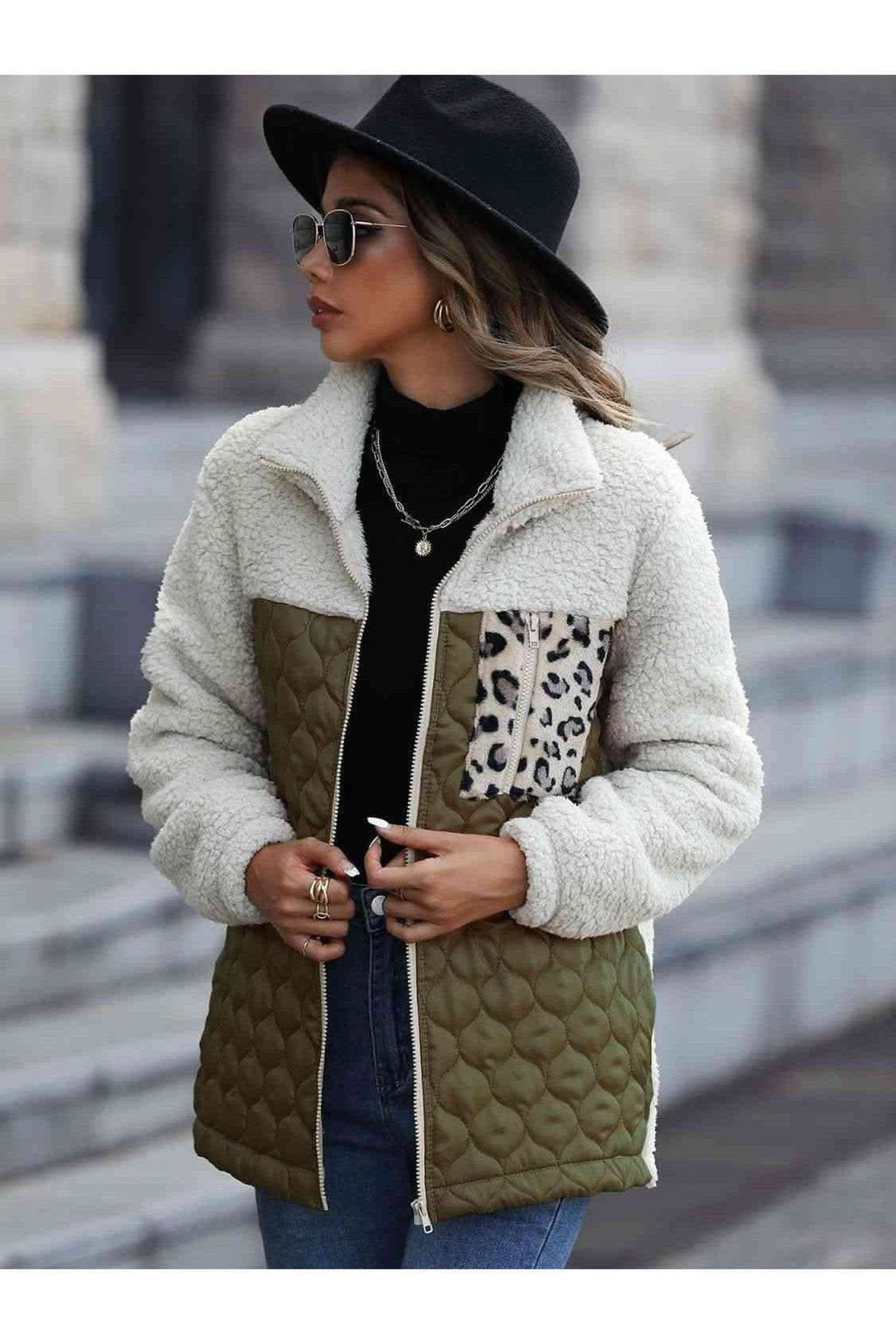 Leona Leopard Color Block Zip-Up Jacket, Multiple Colors - SwagglyLife Home & Fashion