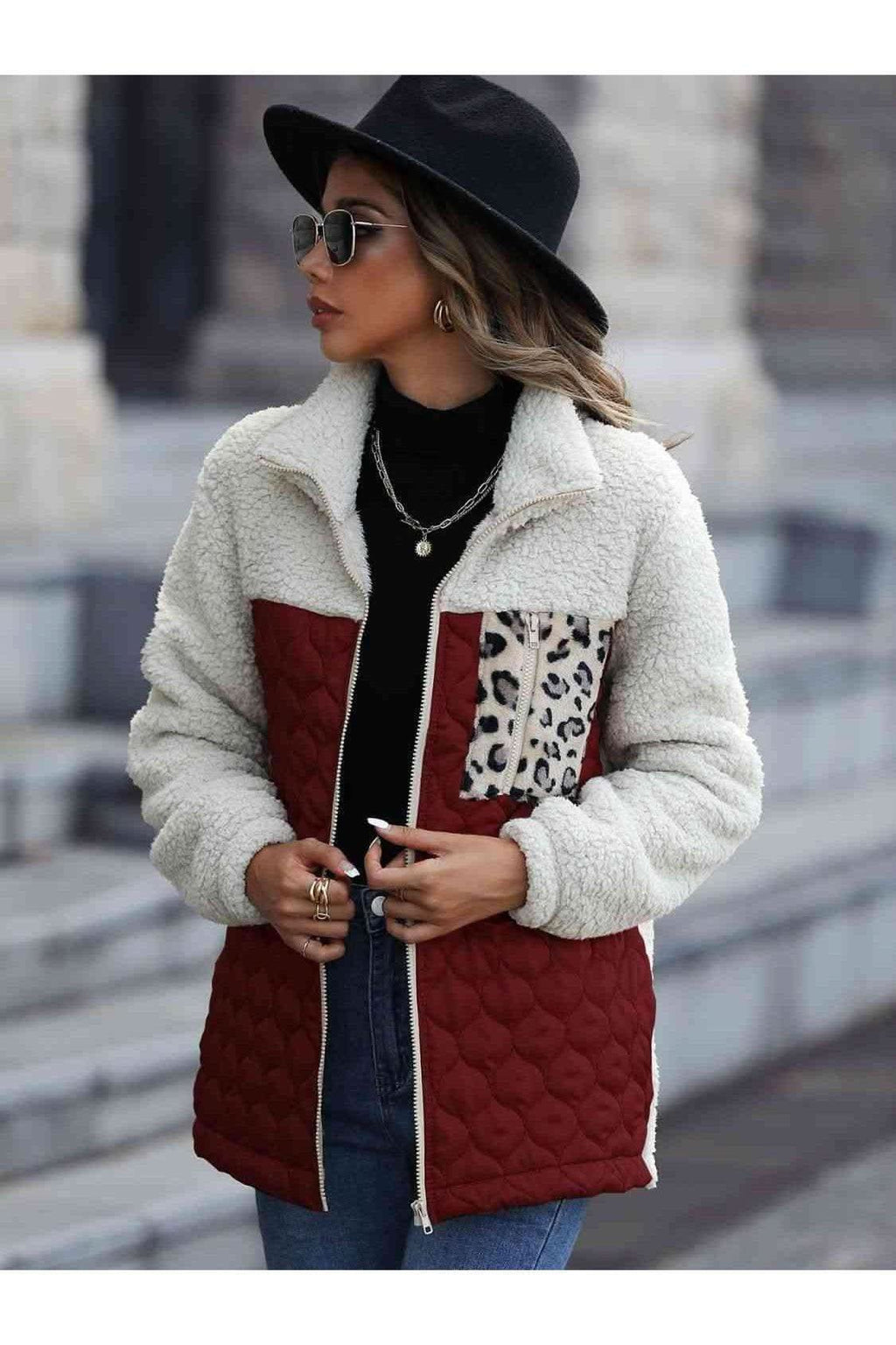 Leona Leopard Color Block Zip-Up Jacket, Multiple Colors - SwagglyLife Home & Fashion