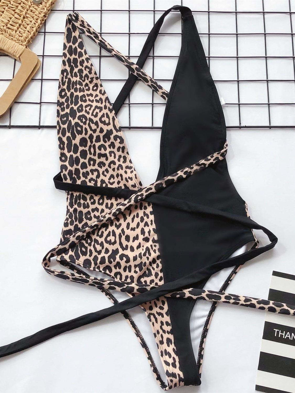 Tied Leopard Plunge One-Piece Swimwear in - Swimwear photo