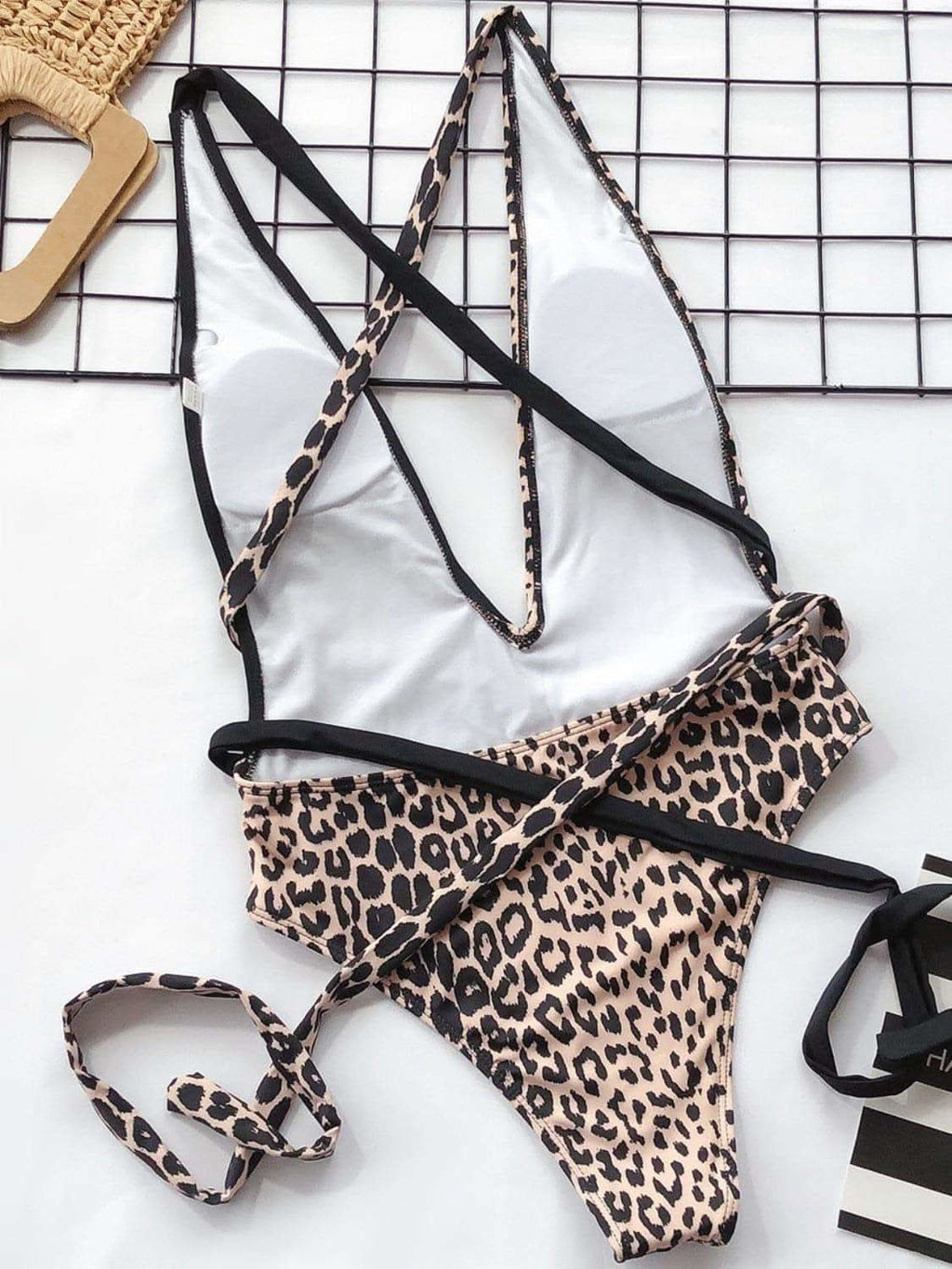 Tied Leopard Plunge One-Piece Swimwear in - Swimwear photo