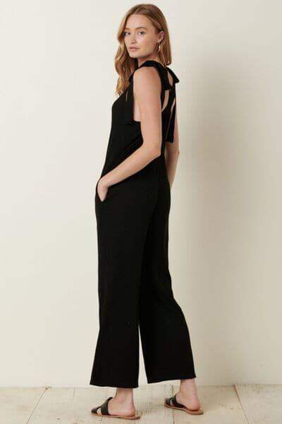 Mittoshop Rib Knit V-Neck Cross Back Jumpsuit - SwagglyLife Home & Fashion