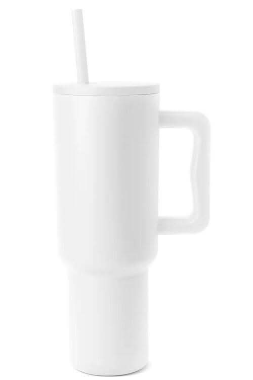 Monochromatic Stainless Steel Tumbler w/ Matching Straw in White One Size - Tumblers photo