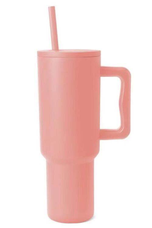 Monochromatic Stainless Steel Tumbler w/ Matching Straw in Coral One Size - Tumblers photo