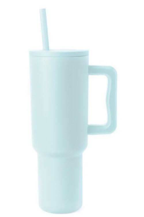 Monochromatic Stainless Steel Tumbler w/ Matching Straw in Mint Blue One Size - Tumblers photo