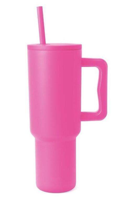 Monochromatic Stainless Steel Tumbler w/ Matching Straw in Hot Pink One Size - Tumblers photo