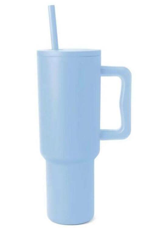 Monochromatic Stainless Steel Tumbler w/ Matching Straw in Misty Blue One Size - Tumblers photo