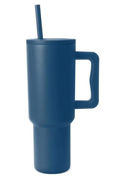 Monochromatic Stainless Steel Tumbler w/ Matching Straw in Deep Teal One Size - Tumblers photo