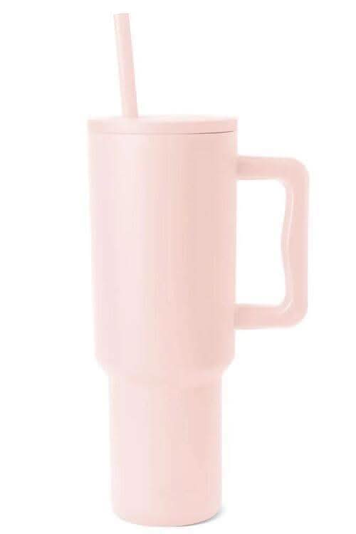 Monochromatic Stainless Steel Tumbler w/ Matching Straw in Blush Pink One Size - Tumblers photo