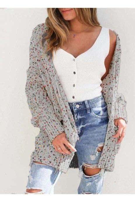 Multicolored Open Front Cardigan - SwagglyLife Home & Fashion