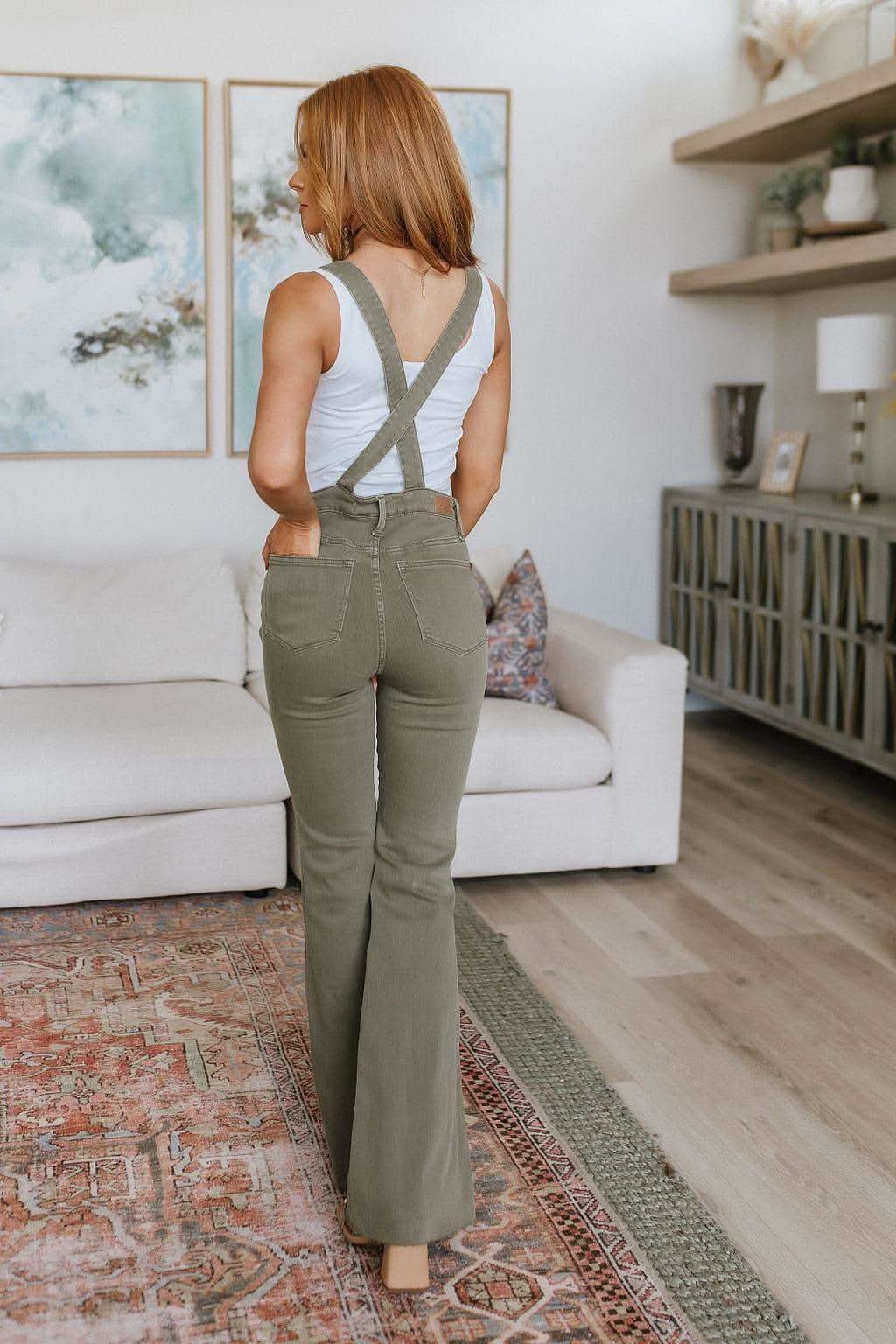 Olivia Control Top Release Hem Overalls in Olive in - Pants photo