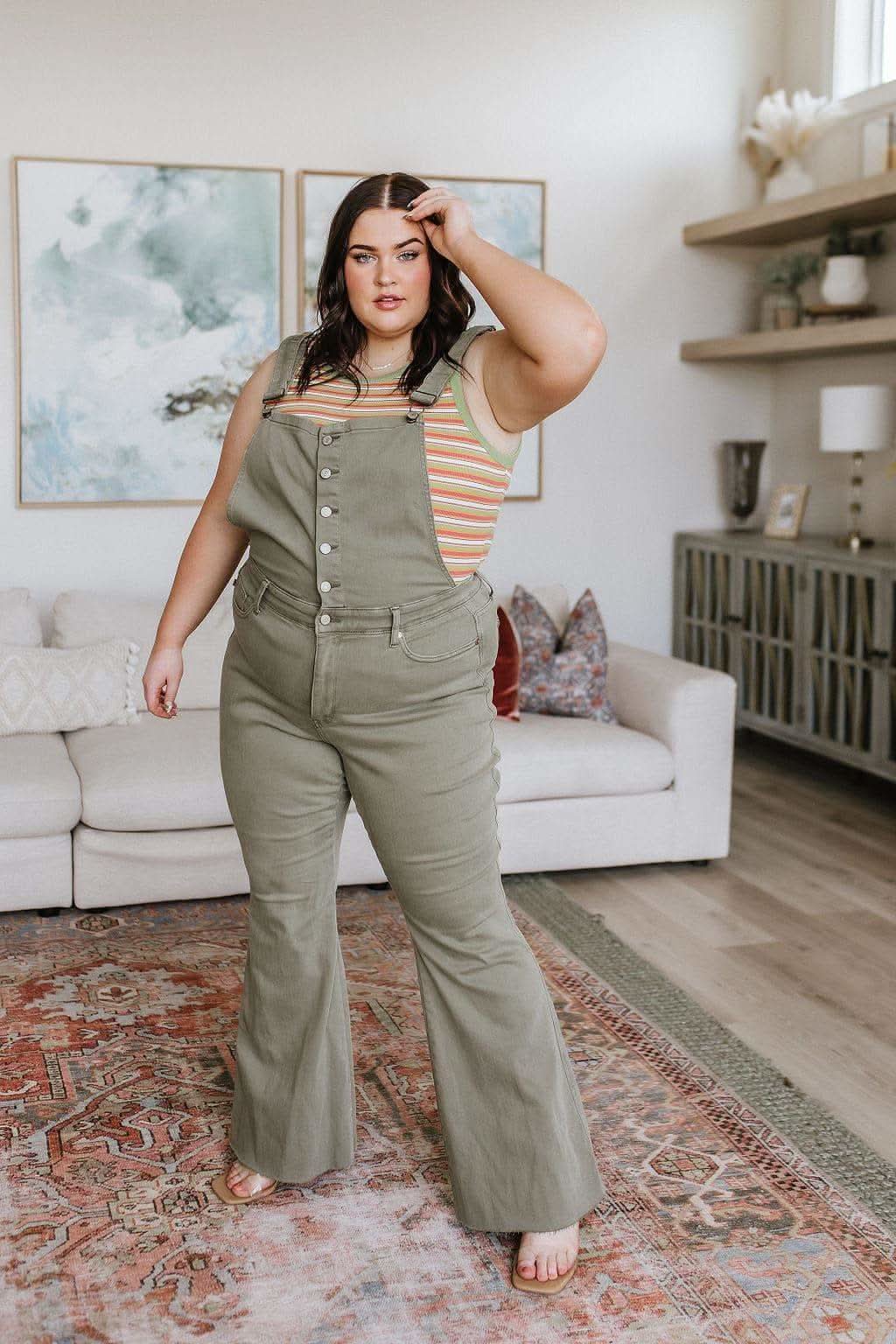 Olivia Control Top Release Hem Overalls in Olive in - Pants photo