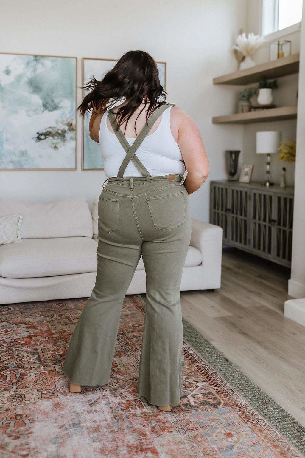 Olivia Control Top Release Hem Overalls in Olive in - Pants photo