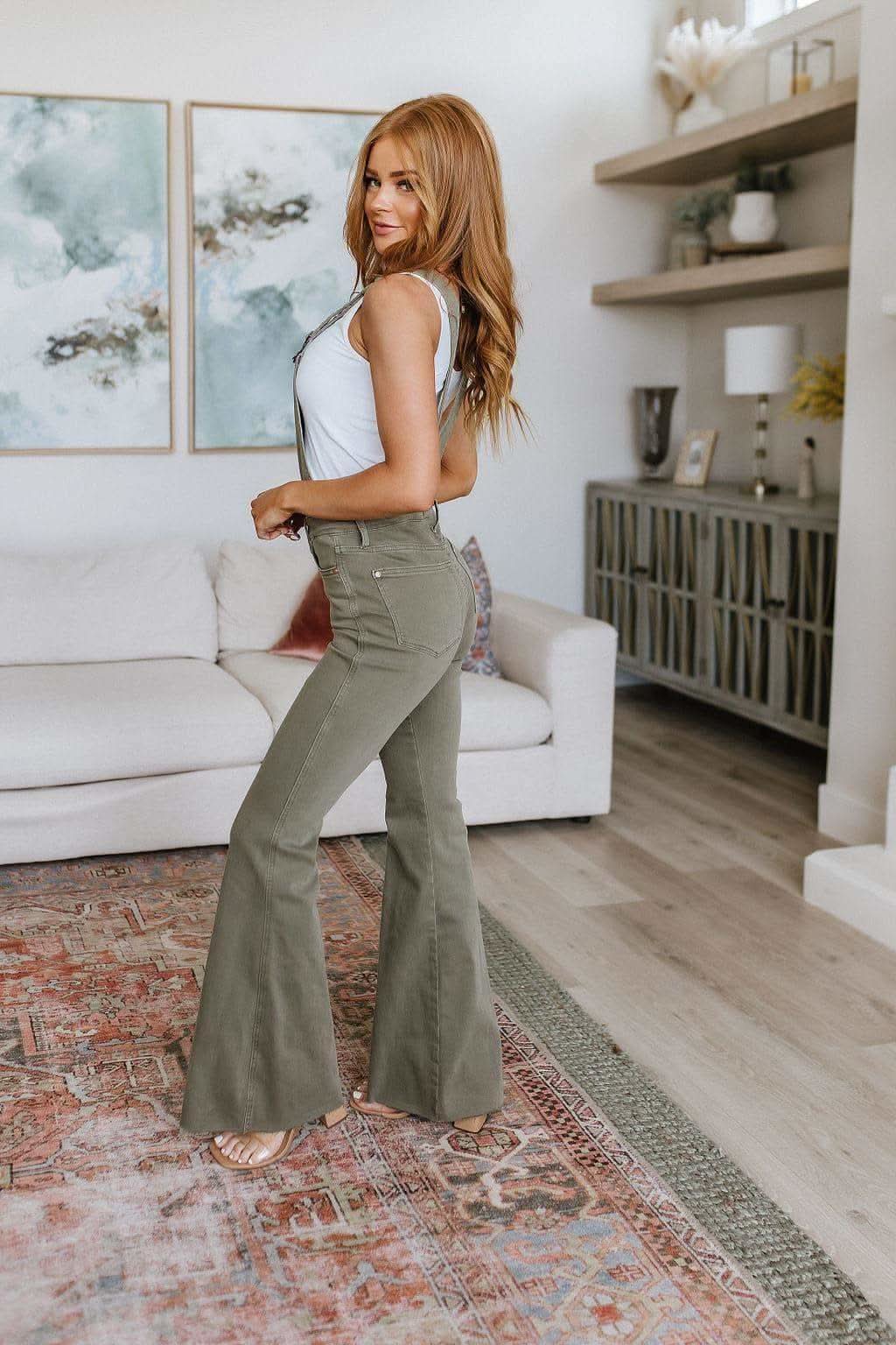 Olivia Control Top Release Hem Overalls in Olive in - Pants photo