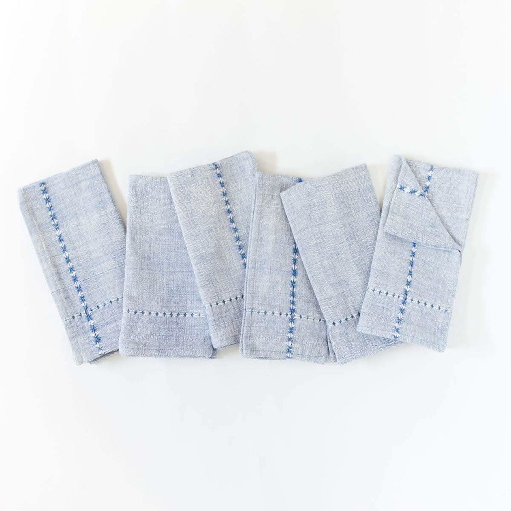 Pulled Cotton Napkins in Blue Set of 6 - Cloth Napkins photo