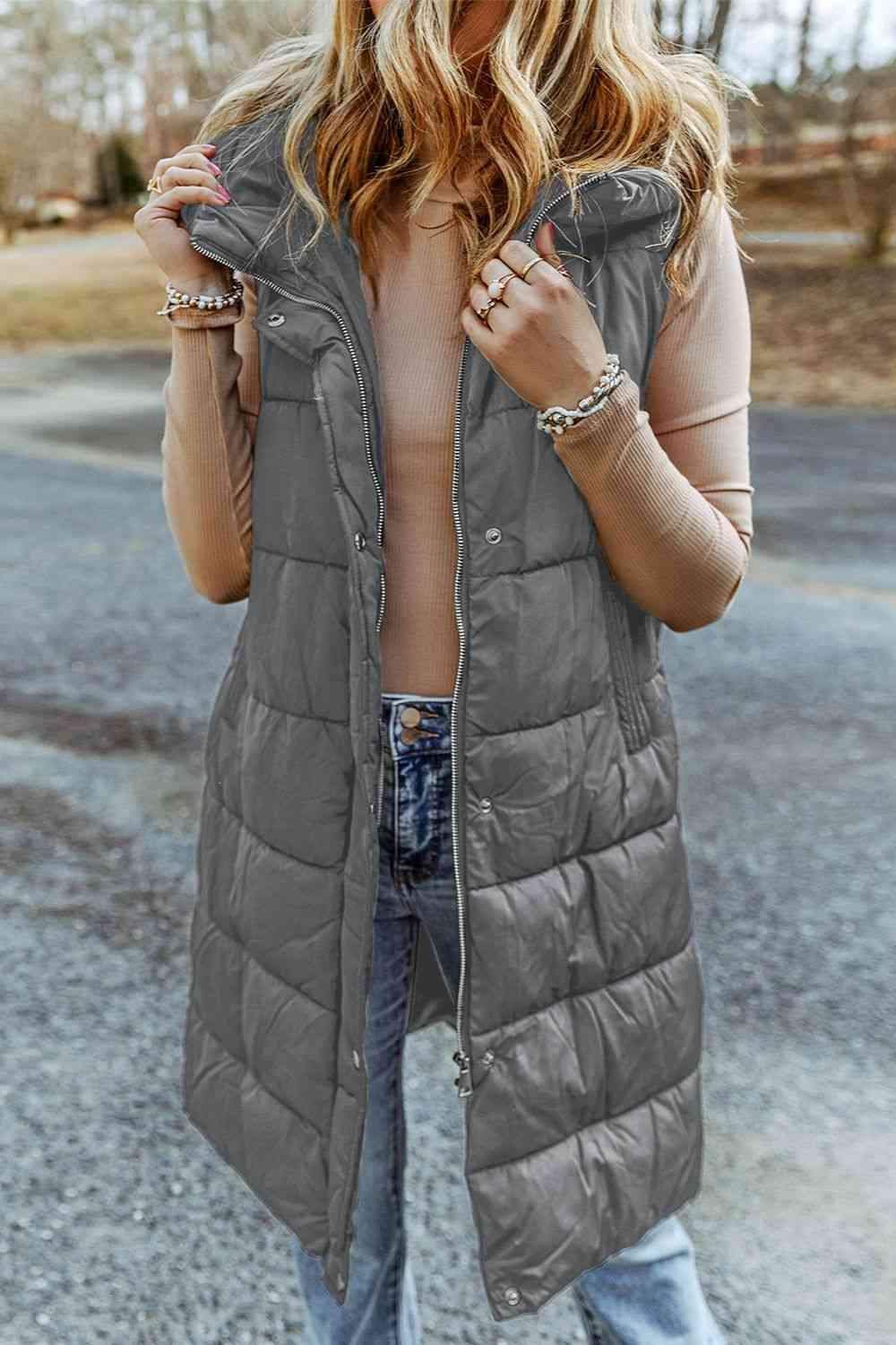 Raegan Longline Hooded Sleeveless Puffer Vest - SwagglyLife Home & Fashion