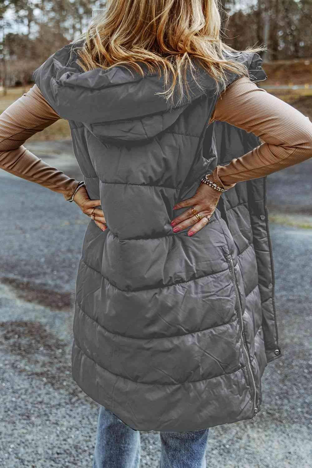 Raegan Longline Hooded Sleeveless Puffer Vest - SwagglyLife Home & Fashion
