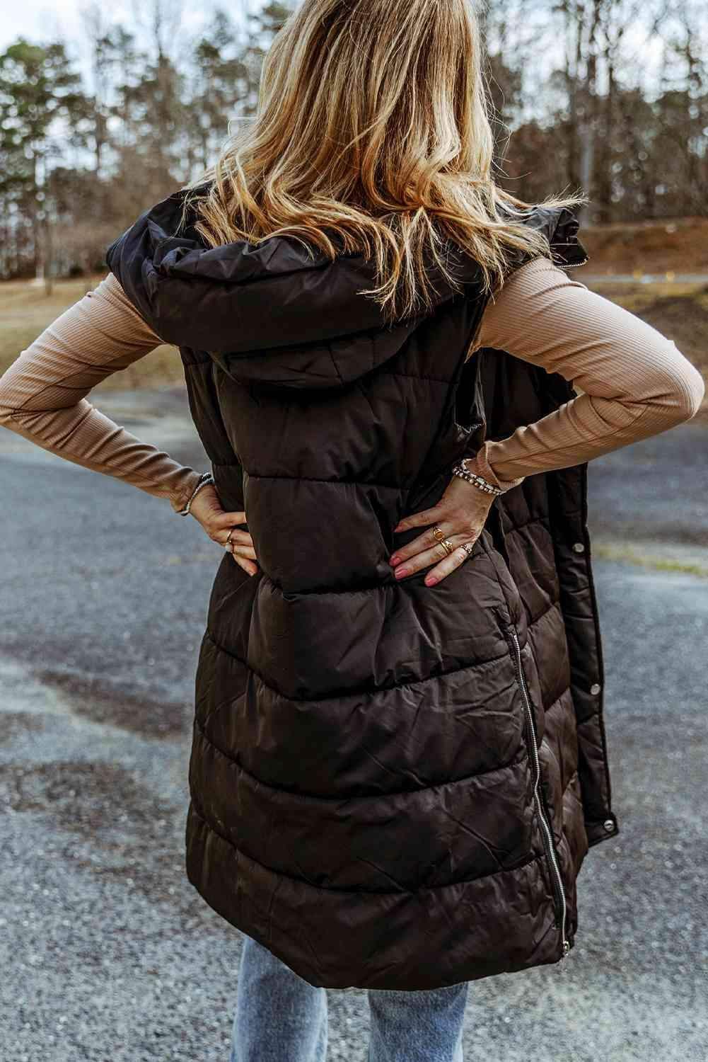 Raegan Longline Hooded Sleeveless Puffer Vest - SwagglyLife Home & Fashion