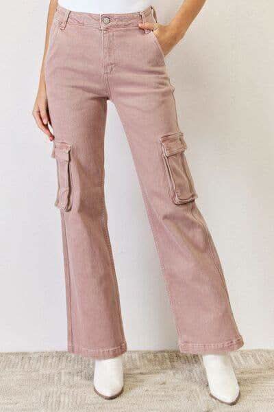 RISEN Full Size High Rise Cargo Wide Leg Jeans in Mauve - photo