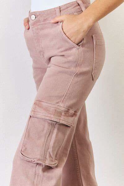 RISEN Full Size High Rise Cargo Wide Leg Jeans in - photo