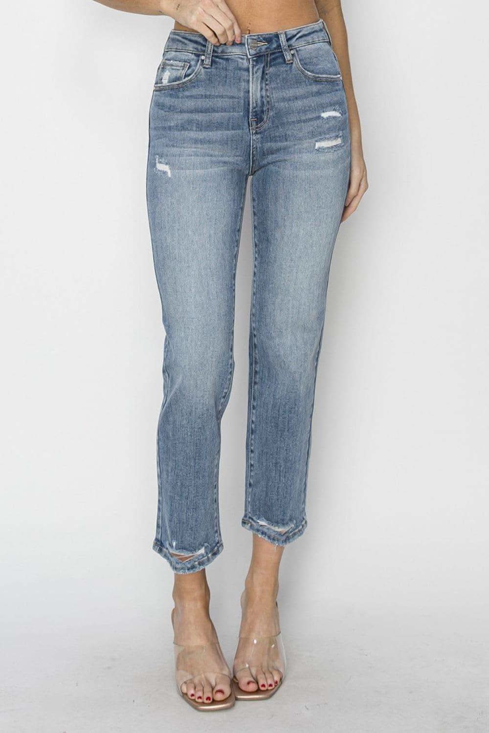 RISEN Full Size High Waist Distressed Cropped Jeans in - Pants photo